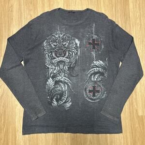 MMA Elite Shirt Mens Large Gray Long Sleeve Knit Thermal Cross Salvation Y2K